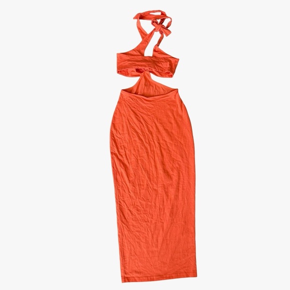 Halter Bodycon Maxi Dress Orange Womens M - Picture 2 of 4